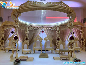Mandap de madera tallada estético para bodas, Mandap de madera tallada para bodas indias en el Reino Unido, Mandap de madera Triveni para matrimonios hindúes en EE. UU. y Reino Unido - Product Image 4