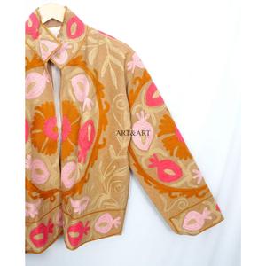 Vintage Floral Embroidery Button Cotrise <b>Jacket</b> Cotton Stripe Lining Handmade Autumn Winter Breathable Eco-Friendly Quick Dry - Product Image 3