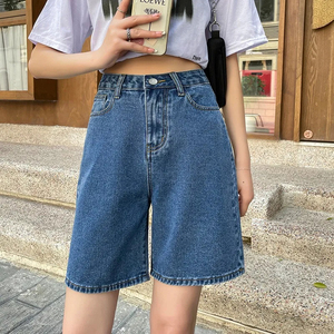 Shorts de Mezclilla para Mujer, Elegantes, de Cintura Alta, Estilo Vintage, Desgastados, con Botones, Corte Regular, Casuales, para Verano, Moda Urbana, con Diamantes - Product Image 2