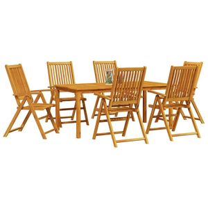 Set da Pranzo da Giardino Pieghevole in Legno di Acacia a 7 Pezzi, Arredamento da Esterno per 6 Persone, Stile Tradizionale - Product Image 3