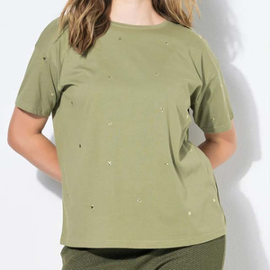 เสื้อยืดโอเวอร์ไซส์สีดำล้วนประดับคริสตัลสำหรับผู้หญิง ทรงหลวม ผ้าฝ้าย 100% แฟชั่นสตรีทแวร์ลำลอง ขายส่ง - Product Image 5