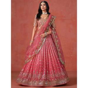 Stunning <b>Peach</b> Georgette Sequins Lehenga Choli for Women - Product Image 4