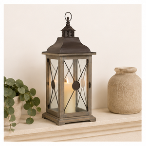 Farmhouse Wooden Decorative <b>Lantern</b> with Metal Top Vintage Distressed Wood Candle Holder for Wedding Centerpieces <b>Indoor</b> - Product Image 6
