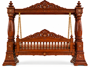 Columpio de madera maciza tallada estilo Maharaja para el hogar, columpio de cuatro postes, estilo europeo antiguo, color marrón, columpio de porche para exteriores, banco de porche, EE. UU. - Product Image 6