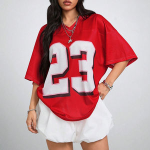T-shirt de sport décontracté surdimensionné pour femme, style streetwear vintage d'été, col rond, manches courtes, imprimé graphique, boutonné - Product Image 1