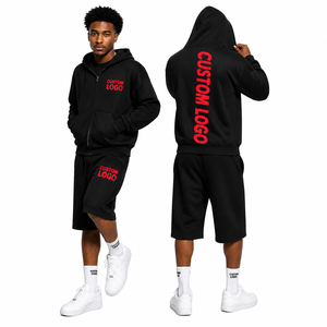 Wholesale New Custom Logo Blank Custom Sweatsuits Unisex Jogging Sweat shorts Wear Two Piece Hoodie Shorts <b>Set</b> Tracksuit Men - Product Image 1
