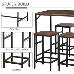 5 Piece Rustic Brown/Black Industrial <b>Bar</b> <b>Table</b> and 4 Stools Set Space Saving Dining Furniture for <b>Kitchen</b> and Pub - Product Image 5