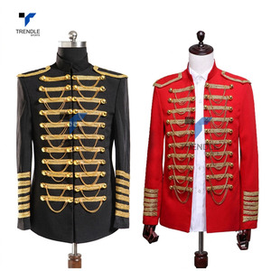 Veste de cérémonie en toile noire à bouton unique avec garniture dorée, col montant, manches longues, pour l'hiver, avec logo frontal - Product Image 6