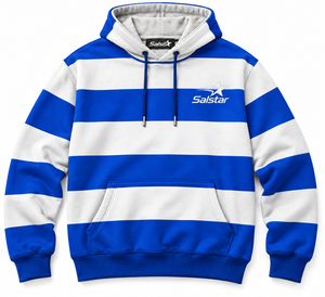 Custom Logo <b>Men's</b> Striped Hoodie Blue <b>White</b> Cotton Casual Hooded <b>Sweatshirt</b> with Front Pocket and Drawstring Closure - Product Image 3