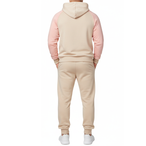 Survêtement streetwear pour hommes très demandé |   Ensemble de sweat-shirts à manches raglan beige et rose clair |   Ensemble jogging deux pièces sur mesure - Product Image 2
