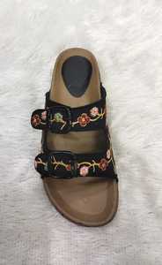 Women Black Embroidered <b>Flat</b> <b>Sandals</b> Floral Buckle Strap Open Toe Casual Ethnic Footwear for Party <b>Wedding</b> and Daily Wear - Product Image 2