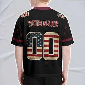 Camiseta de Fútbol Americano Personalizada, Negra, Estilo Vintage con Estampado de la Bandera de EE. UU., Nombre y Número Personalizados, Transpirable, de Malla, Sin Mangas, 100% para Hombre - Product Image 5