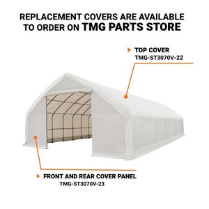 Garage Prefabbricato e Riparo per Veicoli 30FT X 70FT TMG ST3070V con Pareti Diritte e Tetto a Falda, Copertura in PVC Resistente da 17 oz e Porte di Accesso - Product Image 6