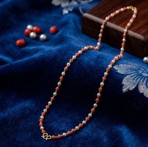 Divyoro Orissa <b>Red</b> <b>Coral</b> and Freshwater Pearl Beaded Mala <b>Necklace</b> 22k Gold Plated Classic Style Women's Everyday Wear - Product Image 2