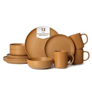 Set di Stoviglie in Gres da 12 Pezzi, Adatto per Microonde e Lavastoviglie, Piatti e Ciotole Non Tossici con Tazze, Design Impilabile - Product Image 1