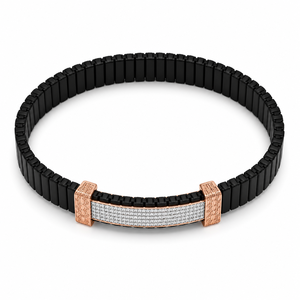Pulsera de Oro Rosa de 18kt con Dijes Negros, Corte Brillante Redondo Blanco, Barra Central de Varias Filas, Alto Pulido, Regalo de Moda para Hombre - Product Image 5