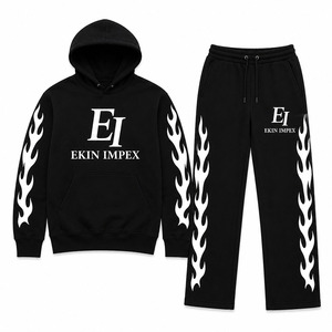 Custom Flame Print Hoodie Tracksuit Men Streetwear Fleece Jogger <b>Set</b> - Product Image 1