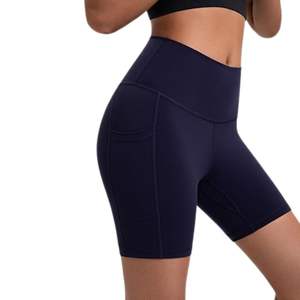 Shorts Deportivos de Yoga para Mujer, Color Azul Marino, Cintura Alta Elástica, Transpirables, de Spandex y Poliéster Ecológico, de Secado Rápido, para Gimnasio - Product Image 5
