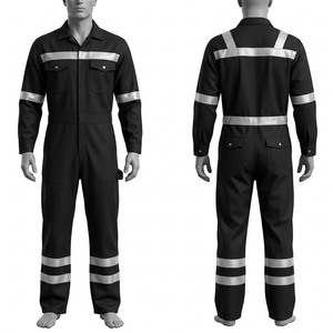 Overol de Trabajo para Hombre, Uniforme Premium de 280 GSM, Algodón y Poliéster, Negro, con Cinta Reflectante, Logotipo Personalizado, Seguridad Industrial, Uso Diario - Product Image 1