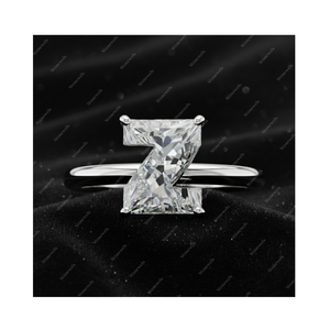 Anillo Solitario de Plata de Ley 925 con Letra Inicial Z de Diamante Cultivado en Laboratorio con Certificación GIA IGI DEF VVS VS, Regalo para Ella - Product Image 1