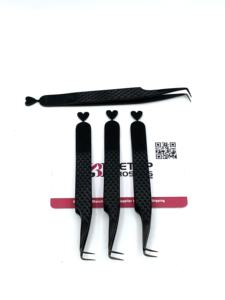 Haute Qualité 90 Degrés Noir Plasma Dos Coeur Conception Fiber Pointe Extension De Cils Pince À Épiler En Acier Inoxydable Beauté Instrument - Product Image 3