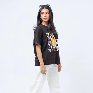 Factory Direct Custom Acid Washed Screen Print Women Solid Streetwear Breathable Quick Dry Summer 100% Cotton Sustainable Ladies - Product Image 2