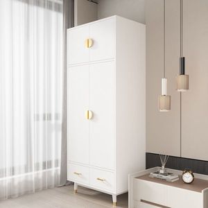Armadio in Legno Triamine Bianco e Rame Dorato con 4 Ante, 2 Cassetti e Asta Appendiabiti in Pannello a Densità Elevata - Product Image 4