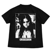 T-shirt en coton surdimensionné à imprimé graphique « Obsession Text », col rond, coupe ample, unisexe, décontracté, séchage rapide, respirant, style streetwear
