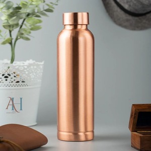 Pure Copper <b>Plain</b> Leak-Proof <b>Water</b> <b>Bottle</b>-Unique Luxury Artisan Classic Design Minimalist Style Eco-Friendly Home Drinking - Product Image 1