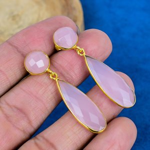 Natural Pink Chalcedony Pear Shape Gemstone <b>Stud</b> Earring 18k Gold Micron Over 925 Sterling <b>Silver</b> - Product Image 4