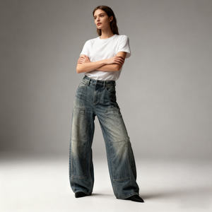 Skinny Fit High Waist Plus Size Women's Jeans Fashionable Denim Casual Solid Loose Straight Washed Baggy Jeans High Quality - Product Image 3