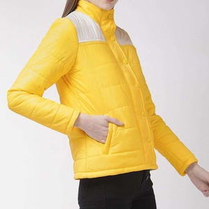 Women's <b>Quilted</b> Jacket Yellow Solid Full Sleeve Stand Collar Button Closure Polyester <b>Wadding</b> Autumn Wear - Product Image 3