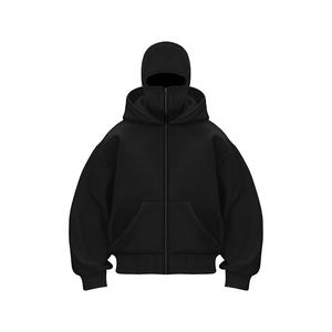 Sweat à capuche zippé pour homme, coupe intégrale, en coton lavé pastel, grammage lourd 500 g/m², avec masque intégré (type cagoule) - Product Image 4