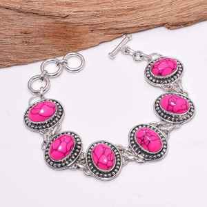 Bracelet bohème turquoise rose, style vintage, argenté, fait main, bijoux en pierres précieuses, bracelet statement, cadeau pour elle - Product Image 1