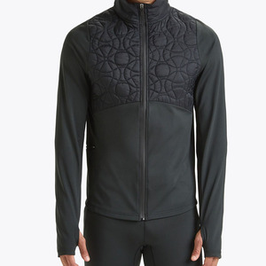 Men's Black <b>Quilted</b> <b>Jacket</b> With Geometric <b>Pattern</b> Stand Collar Zipper Closure Windproof Casual Outerwear Autumn Wear - Product Image 2