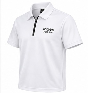Index Apparel Men's <b>White</b> <b>Quarter</b> <b>Zip</b> Polo Shirt Short Sleeve Embroidered Logo Casual Breathable Knitted Polyester - Product Image 2