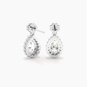 ต่างหูเพชรทรงหยดน้ำ 5 กะรัต หลายรูปทรง ผลิตในห้องปฏิบัติการ รับรองโดย IGI ตัวเรือนทอง 14K ประดับด้วยเพชรแบบ Halo เหมาะสำหรับงานปาร์ตี้ ขายส่ง รับผลิตแบบ OEM ODM - Product Image 2