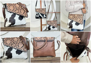 2026 New Arrival Hand Tooled Cowhide Leather Women's Messenger Bags Wholesale Vintage Style Floral Flap Crossbody Shoulder Bag - Product Image 3