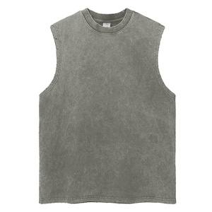 Wholesale <b>Vintage</b> Acid Wash Heavyweight Cotton Sleeveless Muscle Tee Dark Charcoal Grey Raw Edge Gym <b>Tank</b> <b>Top</b> Men Streetwear - Product Image 3