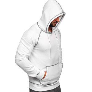 Sweat-shirt à capuche blanc pour homme, 100 % coton molletonné, coupe classique, couleur unie, tricoté, teint uni, avec poches, idéal pour l'automne - Product Image 3