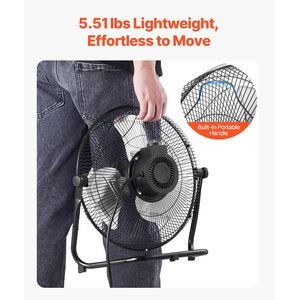 Ventilatore Industriale da Pavimento ad Alta Velocità da 14 Pollici, 3 Velocità, 2560 CFM, Inclinazione Regolabile a 360 Gradi, Flusso d'Aria 19,69 Ft/sec, Resistente - Easy Box - Product Image 6
