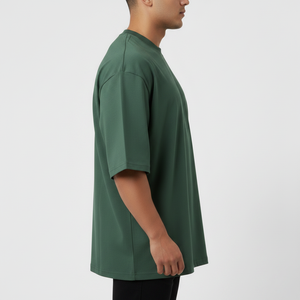 T-shirt Homme 2026 Style Hip Hop Manches Courtes Logo Personnalisé Coton Pur Double Fil Vert Uni Écologique Grammage Lourd - Product Image 3