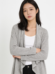 Women’s Fringed Knit <b>Cardigan</b> <b>Waterfall</b> Front Long Sleeve Open Front Lightweight Layering Sweater - Product Image 4
