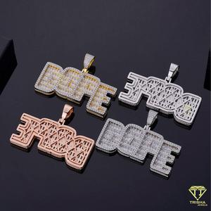 Luxury " DOPE " <b>Name</b> Pendant Lab Grown Diamond Hip Hop <b>Chain</b> Rose Gold Bling Jewelry For Men Women - Product Image 1
