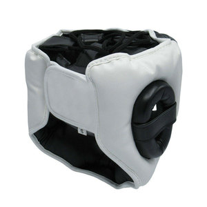 Protège-tête de boxe en cuir PU noir et blanc, équipement de protection pour adultes unisexe, fermeture à boucle, utilisation universelle - Product Image 2