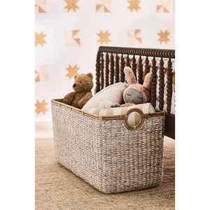Panier rectangulaire tressé en jacinthe d'eau naturelle, panier de rangement décoratif, solution élégante pour le rangement des jouets d'enfants - Product Image 4