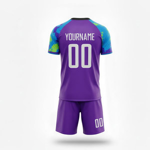 Ensemble de maillots de football personnalisés sublimés pour hommes, bleu, vert, violet, camouflage, col en V, séchage rapide, 100% polyester, coupe athlétique, uniformes - Product Image 2