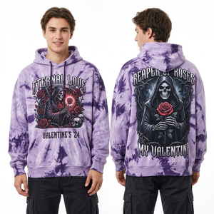Sudadera con capucha personalizada tie-dye morada, estilo streetwear, con estampado gráfico Reaper, oversize, lavado vintage, tipo pullover, de forro polar, fabricante - Product Image 1