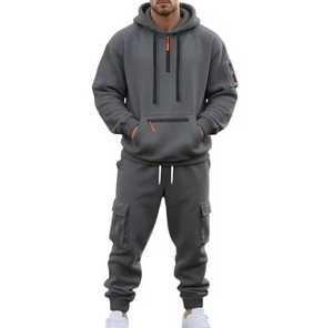 Ensemble de survêtement beige à capuche pour homme, sweat-shirt décontracté à manches longues de couleur unie avec poches latérales, pantalon à taille élastique, vêtements d'automne - Product Image 6