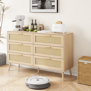 Modern <b>6</b>-<b>Drawer</b> Dresser with Wide Wood Handles Rattan Chest of <b>Drawers</b> for Bedroom <b>6</b> <b>Drawers</b> Chest of Dressers - Product Image 4